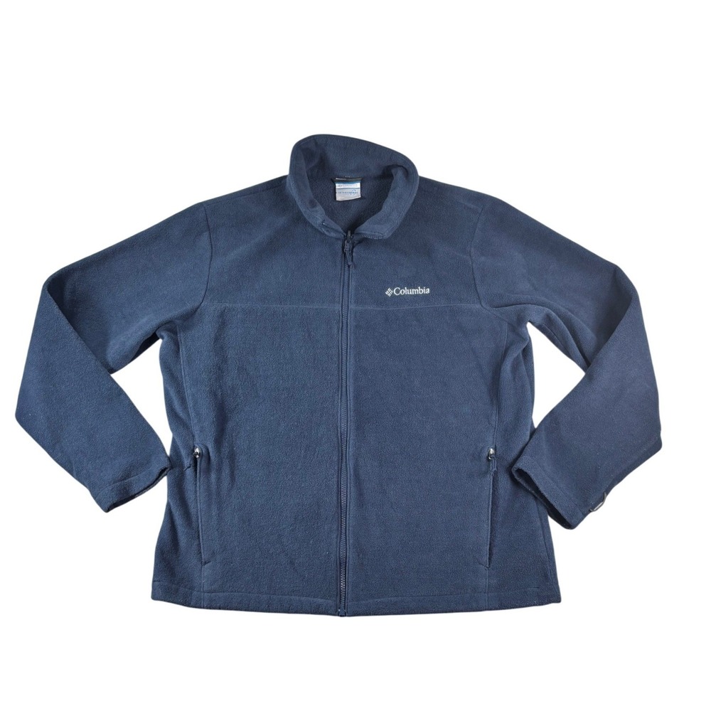 Columbia Interchange Fleece Jacket Mens Large Blue Full Zip Soft Coat Mock Neck